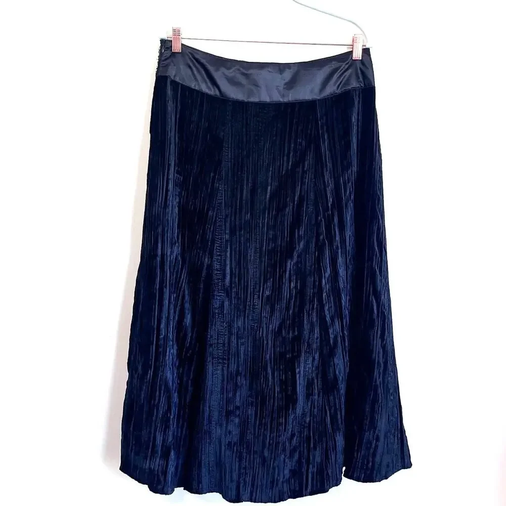 Anne Carson Whimsigoth Crinkle Vintage Velvet Maxi Skirt Size‎ 10 Black Sequin